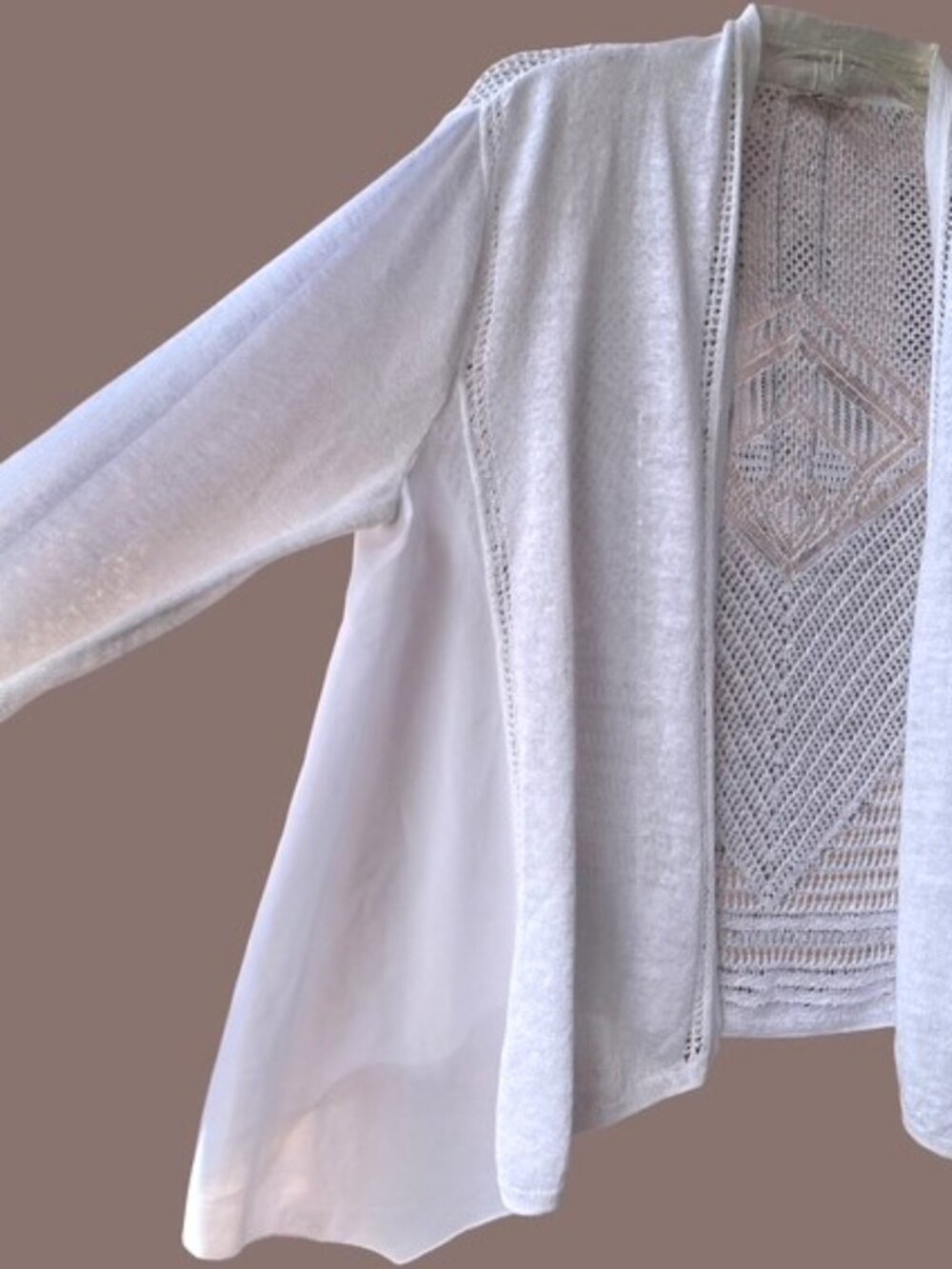 Lucky Brand Linen Open Front Cardigan White Crochet Lightweight - Picture 2 of 5